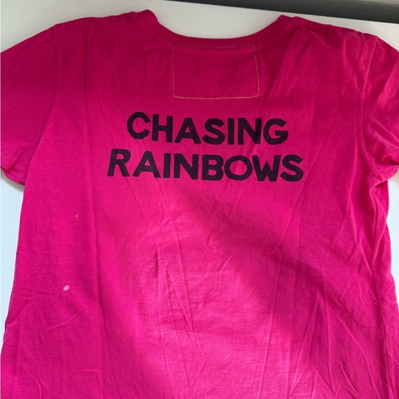 Aviator Nation Pink Short Sleeve Tee with Colorful Mountain and Rainbow Design - Picture 3 of 5